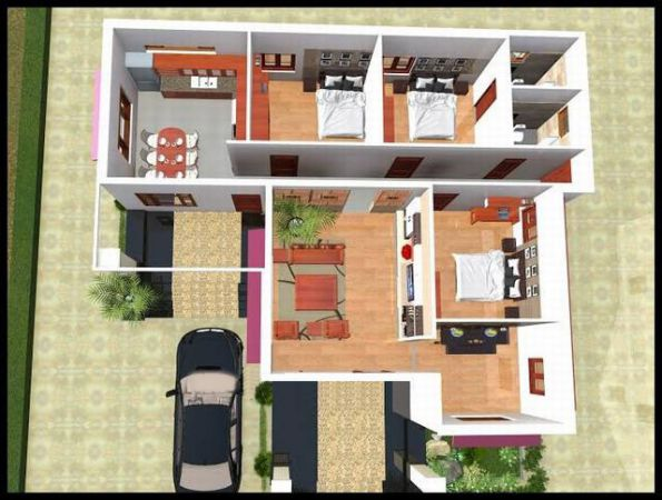 Mặt bằng nhà cấp 4 nông thôn chữ L độc đáo