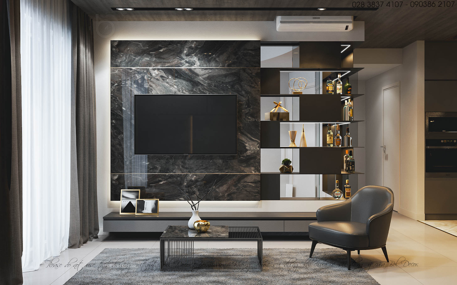 Thiết kế vách ngăn kết hợp kệ trưng bày rượu lạ mắt đầy tính thẩm mỹ