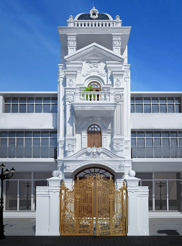 Nhà phố cổ điển mang đường nét nhẹ nhàng, tinh tế với gam màu trắng lôi cuốn