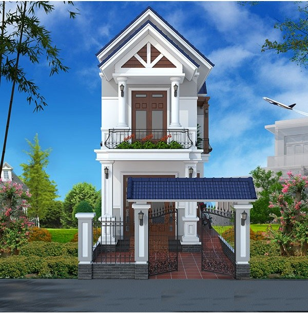 Mẫu biệt thự đẹp 2 tầng mái Thái được xây dựng trên diện tích đất sử dụng hẹp