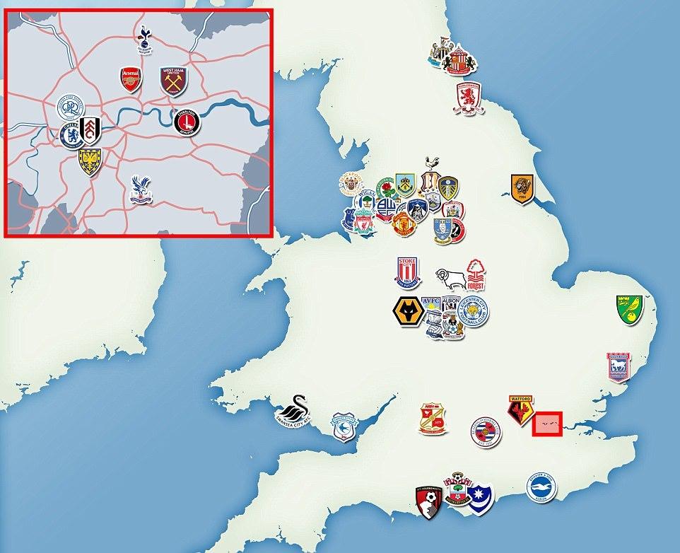 Vị trí các đội bóng tham gia Premiership