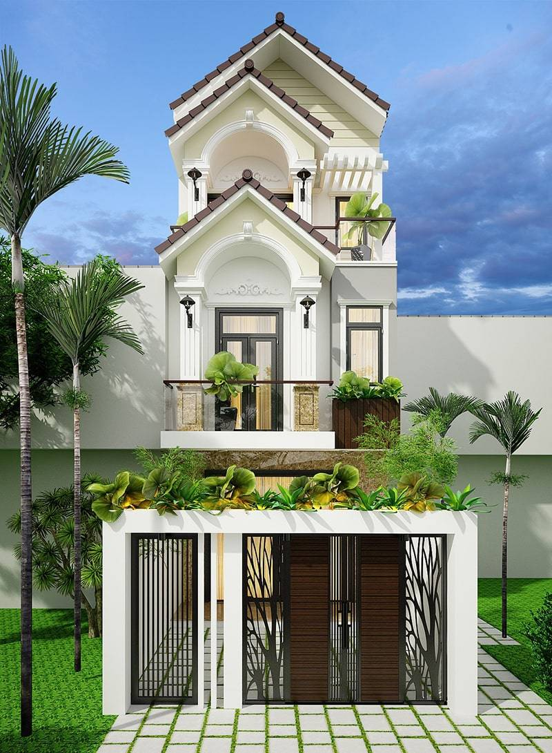 Mẫu nhà mái thái kết hợp với cây xanh bắt mắt và thu hút