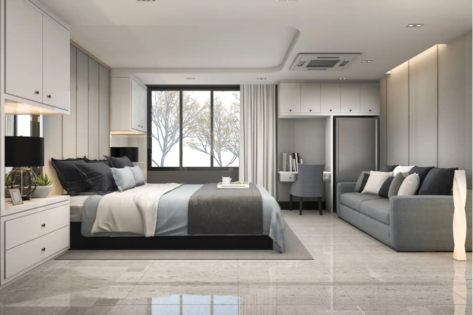 thiết kế phòng ngủ màu xám hình 3