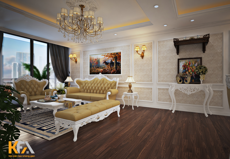 Mẫu thiết kế nội thất chung cư 130m2 phong cách cổ điển