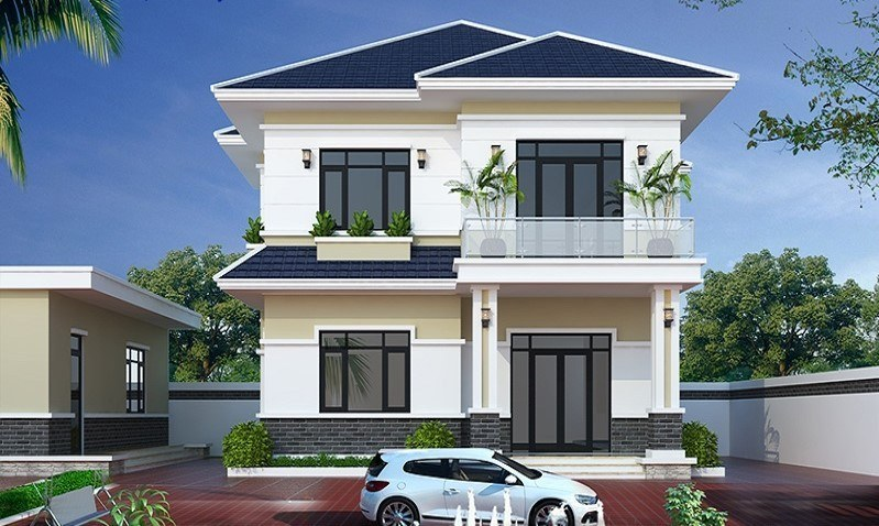 Mẫu biệt thự đẹp 2 tầng mái Thái có bố cục cân đối, đáp ứng nhu cầu sử dụng