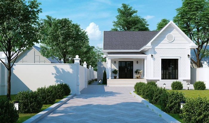 Mẫu nhà cấp 4 mái thái đẹp chữ L kiểu sân vườn tuyệt đẹp