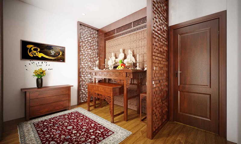 Mẫu phòng thờ màu nâu gỗ sang trọng