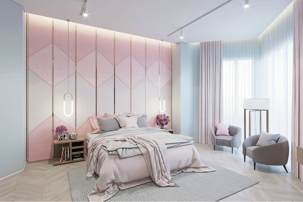 phòng ngủ màu xanh pastel hình 3