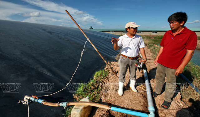 Hàn bạt HDPE với ống xuyên qua