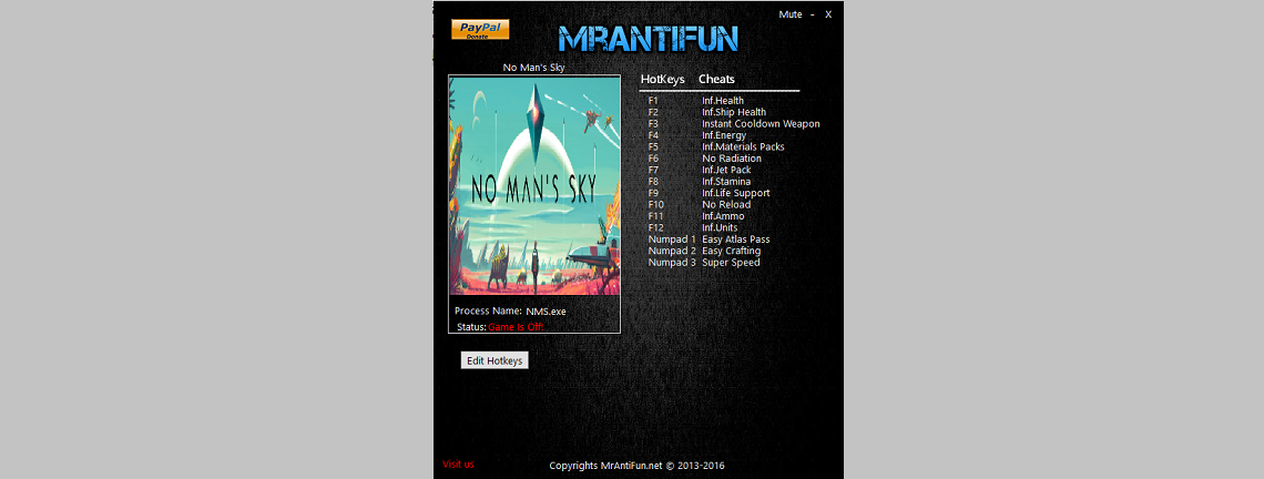 No Man's Sky Trainer +15 By Mrantifun No Man's Sky Trainer +15 By Mrantifun