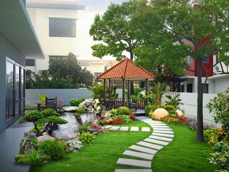 Sân vườn được thiết kế cực bắt mắt
