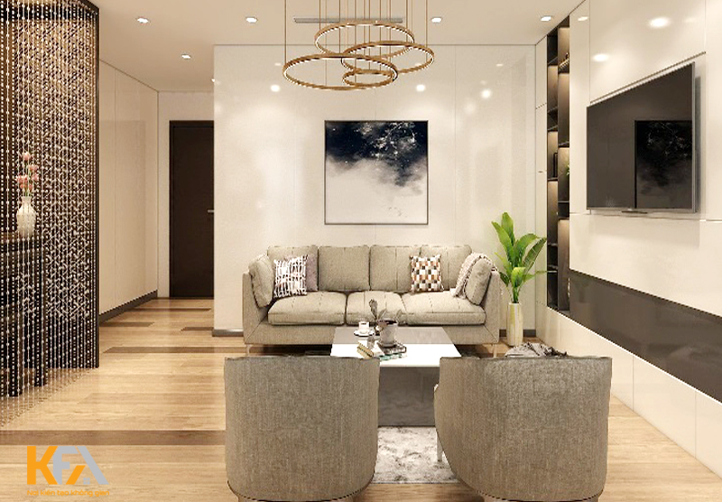 Phòng khách của căn hộ chung cư rộng 86m2 này là phòng đẹp và rộng nhất trong ngôi nhà