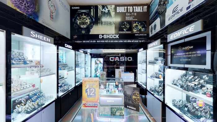 Quầy trưng bày các sản phẩm đồng hồ thể thao nam Casio chính hãng.