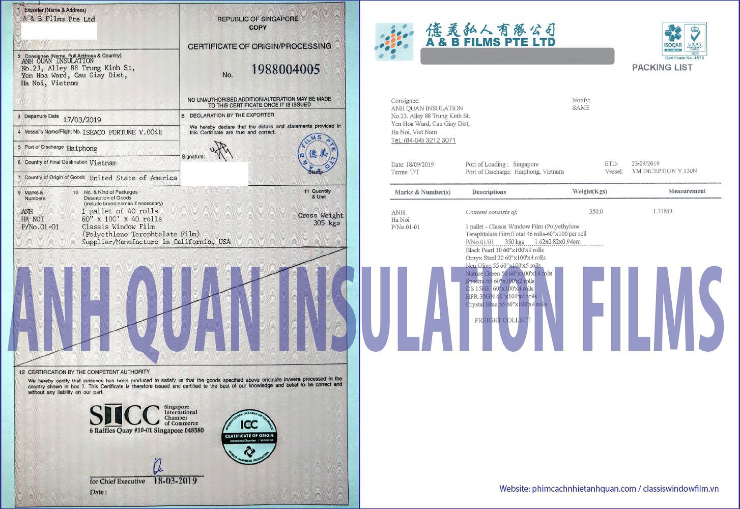 hóa đơn nhập khẩu phim cách nhiệt